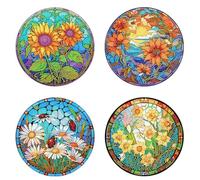 Pack 4 MANTELES Individuales Diamond Painting Piedras Redondas (Flores II)