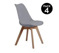 Bistro, Pack 4 Sillas de Comedor, Sillas de Salon o Cocina, Acabado en Simil Piel Gris y Madera, Medidas: 48 cm (Ancho) x 54 cm (Fondo) x 84 cm (Alto)
