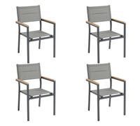 Miroytengo Pack 4 Sillas Exterior Mallorca, Apilables con Reposabrazos, Aluminio y Textileno Gris 56x55x85 cm