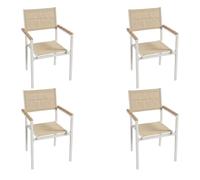 Miroytengo Pack 4 Sillas Exterior Mallorca, Apilables con Reposabrazos, Aluminio y Textileno Beige 56x55x85 cm