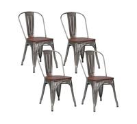 Thinia Home Pack 4 Sillas Apilables Industriales de Acero y Madera 45x45x85cm Thinia Home