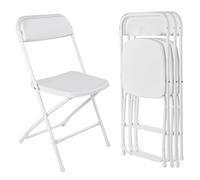 Pack 4 Sillas Plegables Negras Apilables Resistentes Interior Exterior | Asiento Ergonómico Plástico Reforzado Estructura Acero Antideslizante | Oficina Comedor Eventos Camping | hasta 120kg (Blanco)