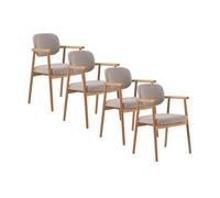 Pack 4 sillones madera de roble natural tapizado en beige