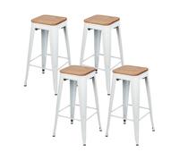 Pack 4 taburetes medios industriales de acero y madera thinia home