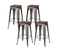 Pack 4 taburetes medios industriales de acero y madera thinia home
