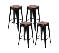 Pack 4 taburetes medios industriales de acero y madera thinia home