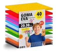 Pack 40 Hojas Goma Eva, Colores Surtidos Purpurina, Tamaño 20x30cm, 15 Colores Diferentes Ideales para Proyectos Creativos, Manualidades, Uso Escolar, Profesional (Con Purpurina)