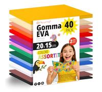 Pack 40 Hojas Goma Eva, Colores Surtidos, Tamaño 20x15cm, 15 Colores Diferentes Ideales para Proyectos Creativos, Manualidades, Uso Escolar, Profesional o Artístico (Sin Purpurina)