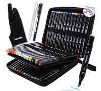 Pack 40 rotuladores de alcohol ABBICREA doble punta con estuche rígido | 2 liners y guantes de artista ofrecido | Colorear para adultos, niños, principiantes o profesionales lettering subrayadores