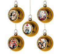 Pack 5 Bolas de Navidad Personalizadas con Foto y Texto. Adornos para Árbol Navidad. Decoración Exclusiva con Nombre. Bolas Doradas para Decorar Esta Navidad. Colgantes Arbol de Navidad