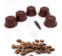 Pack 5 cápsulas café reutilizables para cafetera Dolce Gusto. Incluye cepillo limpiador y cuchara dosificadora. Filtro de café eco-friendly con interior de acero inoxidable y cierre hermético.