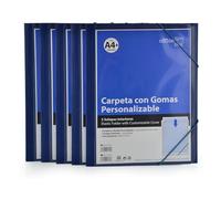Pack 5 Carpeta de Presentación con Cierre de Gomas y Portada Personalizable - Tamaño A4 Hasta 100 Hojas - Material Opaco Muy Rígido con Gomas Elásticas - 100% Reciclable By Office Box. (Azul)