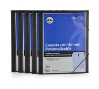 Pack 5 Carpeta de Presentación con Cierre de Gomas y Portada Personalizable - Tamaño A4 Hasta 100 Hojas - Material Opaco Muy Rígido con Gomas Elásticas - 100% Reciclable By Office Box. (Negro)