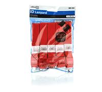 Pack 5 Cintas colgantes suaves y resistentes para acreditaciones, identificación, porta nombres - Sistema BREAK AWAY de seguridad - Mosquetón Metálico Cromado - Largo 90 Cms - by Office Box (Rojo)