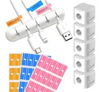 Pack 5 Clip Organizador Cables Magnético más Regleta Pasacables - Ajustable Organizador Cables Escritorio con Etiquetas Adhesivas - Apto para Cables de Carga, HDMI, Escritorio, Mesitas de Noche