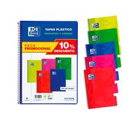 Pack 5 Cuadernos Oxford A4+ Tapa Plástico (Folio 80 Hojas) - Cuadrícula 4x4 - Colores Surtidos - Papel 90g Optik Paper