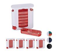 Pack 5 Pastilleros Semanales 4 Tomas, Rótulos en Inglés, PP-ABS, Blanco-Rojo, 13 x 11,5 x 4,5 cm