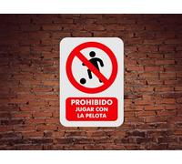 Pack 5 Señales de Prohibido Jugar con la Pelota | Medida 14,85x21cm | Señaletica en Material Aluminio Blanco Resistente de 3mm | Duradera y Económica