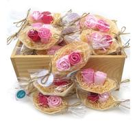 Pack 50 barcas con flores para regalo invitados (Rosa) - Rosas de jabón para baño aromático. Detalle original para eventos, bodas, cumpleaños...