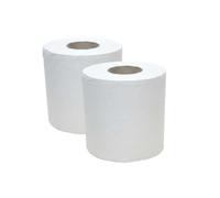 Pack 6 Bobinas Papel Secamanos Mecha Pasta Virgen 2 Capas 520 Servicios 130 m Gofrado Mandril 76 mm Papel Industrial para Baños Cocinas Hostelería Oficinas y Hospitales