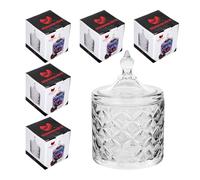 Pack 6 Bombonera de Cristal con Tapa. Set Tarros para Bombones, Galletas, Caramelos, Dulces. Recipiente de Vidrio para Alimentos. Bar, Cafeterías, Restaurantes, Hostelería, Comercios (Roma)