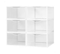 AKTIVE Max Home Cajas de zapatos plástico, Juego de 6 organizadores de almacenamiento, 23x33,5x14,5 cm, Apilable, Antivuelco, Hasta T.44, Transparente, Caja zapatero plástico, (16548)