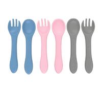 Pack 6 Cucharas para Bebés de Aprendizaje, Cucharas de Silicona | Blandas para Primera Fase, Cuchara de Autoalimentación, Bebés +6 Meses, Azul Rosa Gris