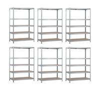 Pack 6 Estanterías Modulares Metálicas con 5 Baldas 1250kg Plateado 120x60x180cm 7house