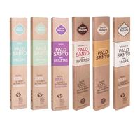 Pack 6 Inciensos de Palo Santo con Fresias, Pachuli, Violetas, Frankincienso y Yagra | Sahumerio 100% Natural Hecho a Mano con Aceites Esenciales | 8 Varillas Gruesas por Caja y 1 Hora de Duración.