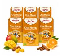 Pack 6 Infusión Chai Mango Yogi Tea Bio 17 Bolsitas 34 g, Mezcla Ecológica de Especias y Mango para Bebida Caliente, Chai con Leche o Bebida Vegetal, Total 102 Bolsitas y 204 g