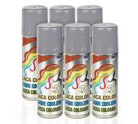 Pack 6 Laca de Pelo Color Plata 125ml - Spray Colores para Cabello Rápida coloración, Lavable