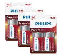 Pack 6 Philips Power D LR20 Pilas Alcalinas 1.5V MN1300 Larga Duración