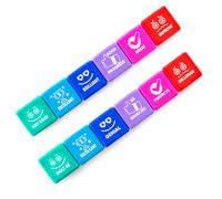 Pack 6 Sellos Escolares - Especial Profesores en 6 Colores y 7 Idiomas, Hasta 1000 Impresiones por Sellos en caja transparente by Office Box (Pack CAT - ENG)