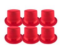 Pack 6 Sombrero chistera de Copa Rojo de Fieltro Satén Gorro de Ronda Mago con Cinta de Raso Accesorios del Traje de Fiesta