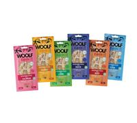 Pack 6x85g - Caja Variada Snacks Naturales Perros - Dog Treats Alta Digestibilidad - Sin Cuero Crudo Sin Cereales - Colágeno Perros Articulaciones - Omega 3 Piel y Músculos - Proteína - Woolf - L