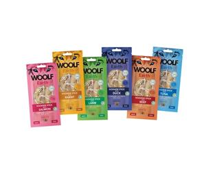 Pack 6x85g - Caja Variada Snacks Naturales Perros - Dog Treats Alta Digestibilidad - Sin Cuero Crudo Sin Cereales - Colágeno Perros Articulaciones - Omega 3 Piel y Músculos - Proteína - Woolf - L