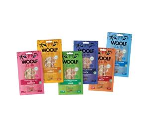 Pack 6x90g - Caja Variada Snacks Naturales Perros - Dog Treats Alta Digestibilidad - Sin Cuero Crudo Sin Cereales - Colágeno Perros Articulaciones - Omega 3 Piel y Músculos - Proteína - Woolf - M