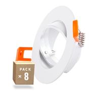 Pack 8 Aro Foco Downlight Basculante Circular Aluminio Blanco 93Mm | Greenice