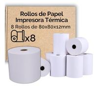Pack 8 Rollos Papel Térmico 80x80x12 mm - Papel para Tickets de Impresoras, Cajas Registradoras, TPV - Sin BPA, Calidad y Durabilidad