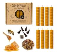 Pack 8 Velas Miel de Abeja + Bolsa Inciensos en Cono + Hierbas Ritualizadas - Cera Natural Aroma Real - Set Esotérico Ritual Limpieza Altar - Las Velas de Mariano