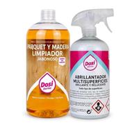 PACK Abrillantador Multisuperficies Profesional 1L + Limpiador Jabonoso Parquet y Madera 1L | Limpia, Protege y Abrillanta | Brillo Natural Antipolvo | Para Acero Inoxidable, Muebles y Suelos