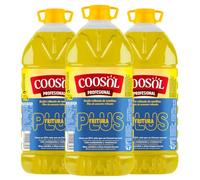 Pack Aceite de Girasol Fritura Plus 3x5 L. Mayor Durabilidad y Ahorro por Uso. Menos Desgaste y Mayor Vida Útil en Frituras. Vitamina E y Antioxidantes. Coosol Profesional.