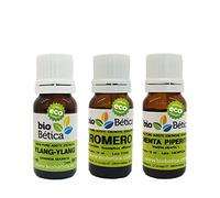 PACK Aceite Esencial Menta Piperita 10 ml - Aceite Esencial Romero 10 ml - Aceite Esencial Ylang Ylang 10 ml 100% BIO bioBética