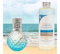 Pack Ahorro Lámpara Catalítica Blue Diamonds + Fragancia Aroma Mediterranean 500ml. Elimina malos olores e impurezas, perfuma y limpia.