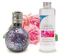 Pack Ahorro Lámpara Catalítica Mosaico Azul Océano + Fragancia Aroma Bed of Roses 500ml. Elimina malos olores e impurezas, perfuma y limpia.