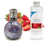 Pack Ahorro Lámpara Catalítica Mosaico Azul Océano + Fragancia Aroma Wild Strawberry 500ml. Elimina malos olores e impurezas, perfuma y limpia.