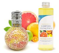 Pack Ahorro Lámpara Catalítica Mosaico Bicolor + Fragancia Aroma Winter Citrus 200ml. Elimina malos olores e impurezas, perfuma y limpia.