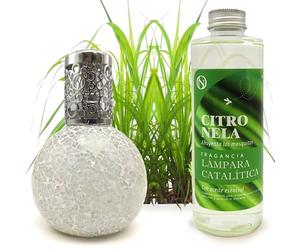 Pack Ahorro Lámpara Catalítica Mosaico Blanco + Fragancia Aroma Citronela 500ml. Elimina Malos olores e impurezas, perfuma y Limpia.