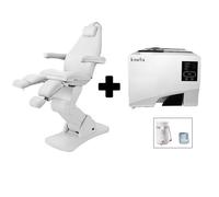 PACK AHORRO Podo - White: Sillón eléctrico de podología Cubo + Autoclave clase B 8 litros Kinefis Experience + Destilador de agua