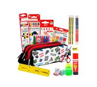 Pack Ahorro Vuelta al Cole Niño y Niña con Estuche 3 Cremalleras, Lápices, Bolígrafo, Ceras, Rotuladores, Sacapuntas, Regla, Pegatinas, Pegamento, Goma, Tijeras - VIDEOJUEGOS